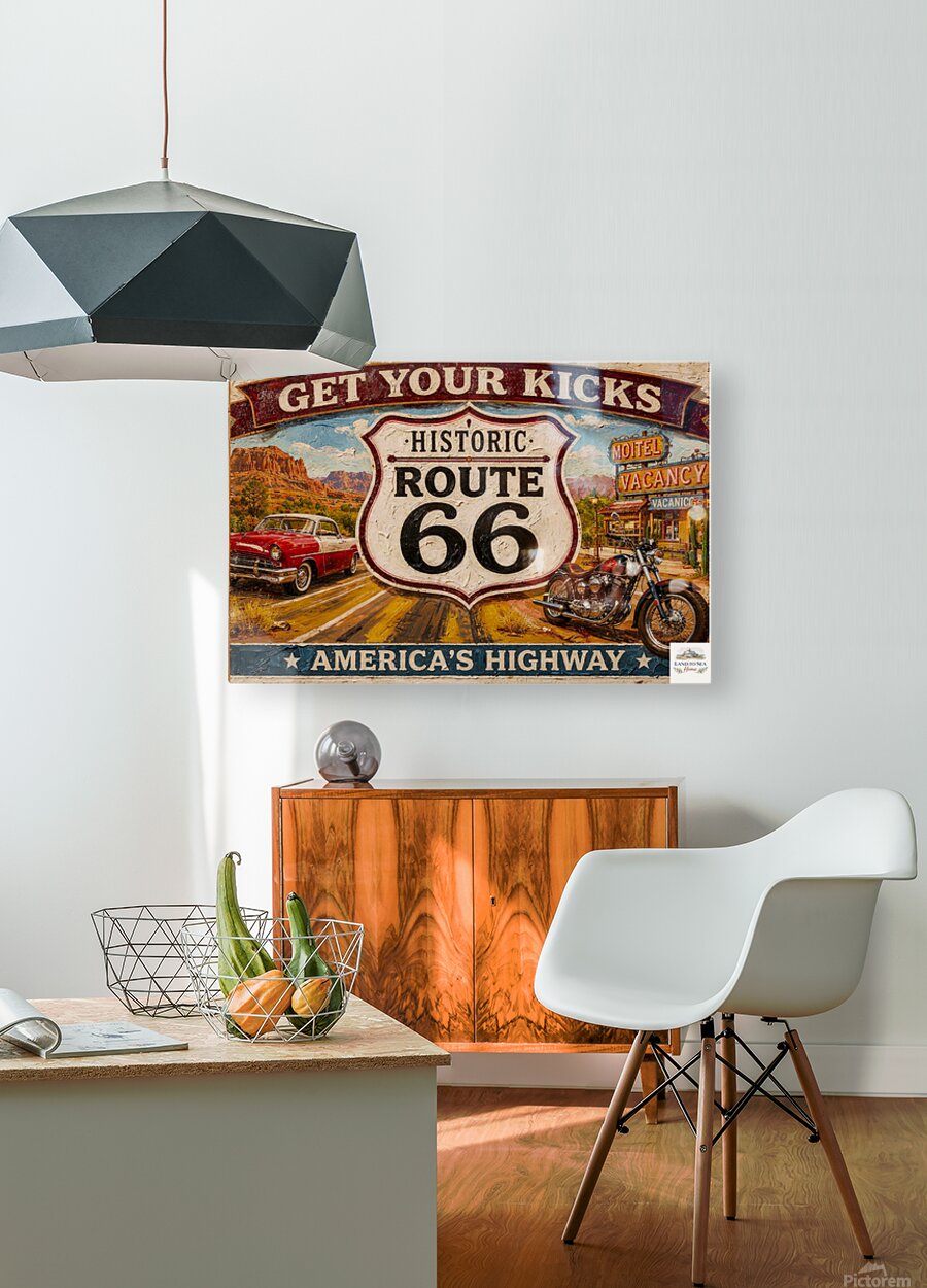 Historical Route 66 Vintage Sign| Prints, Canvas, Wood, or Metal Art