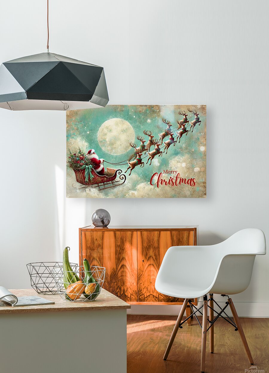 Merry Christmas to All| Santa in his Sleigh Holiday art| Prints and Canvas-Giclee Paper- Wood- Metal