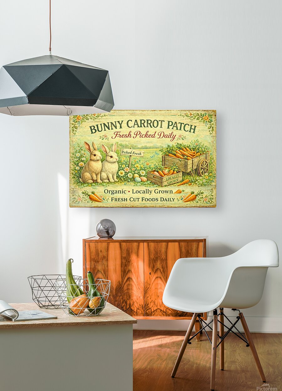 Bunny Carrot Patch Art| Giclee Paper,  Prints, Canvas, Wood, or Metal Art