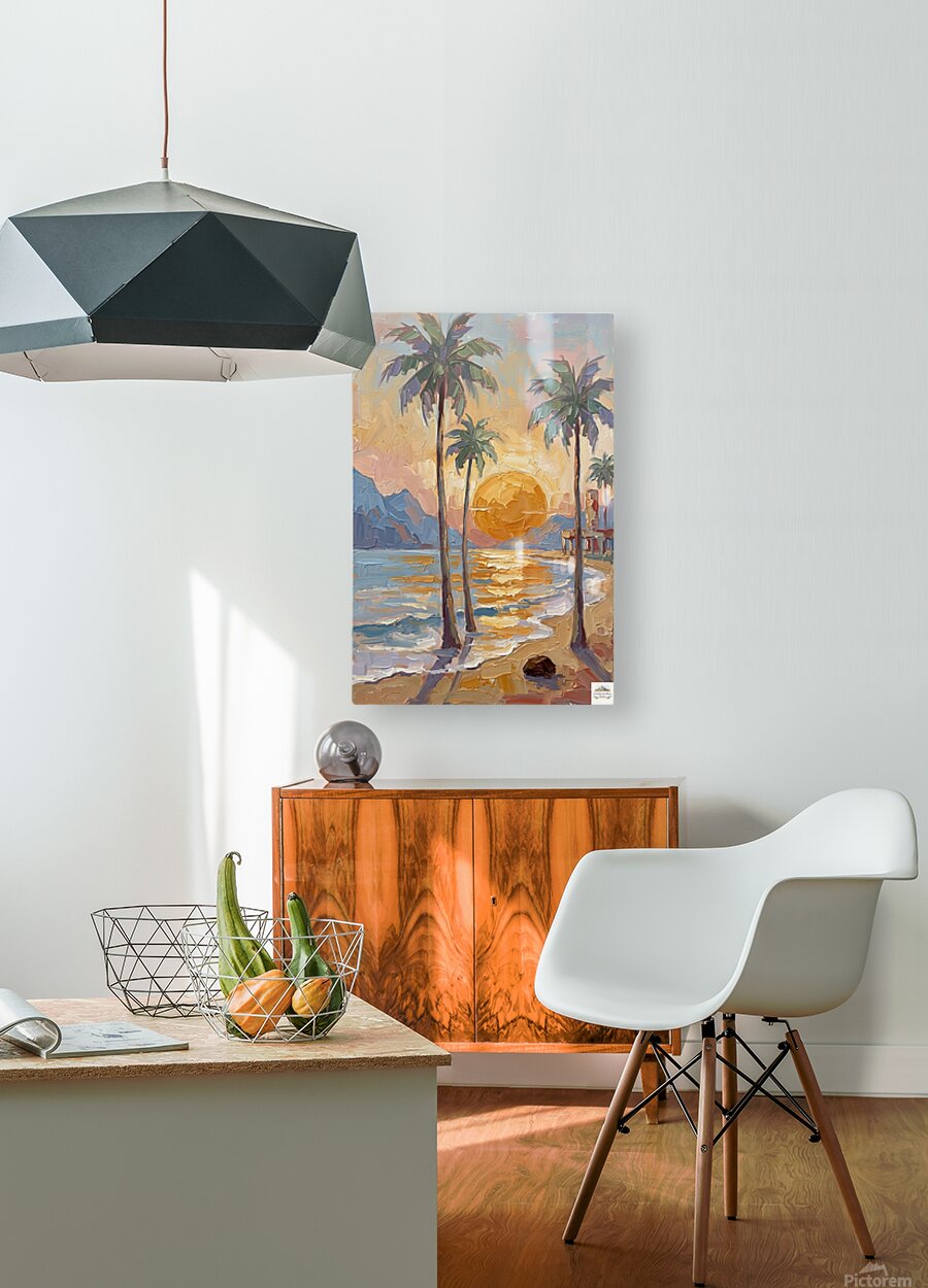 Tropical Sunset View | Impressionist Island Beach Wall Art | Coastal Palm Tree Painting | Giclée Print on Paper, Canvas, Wood & Metal