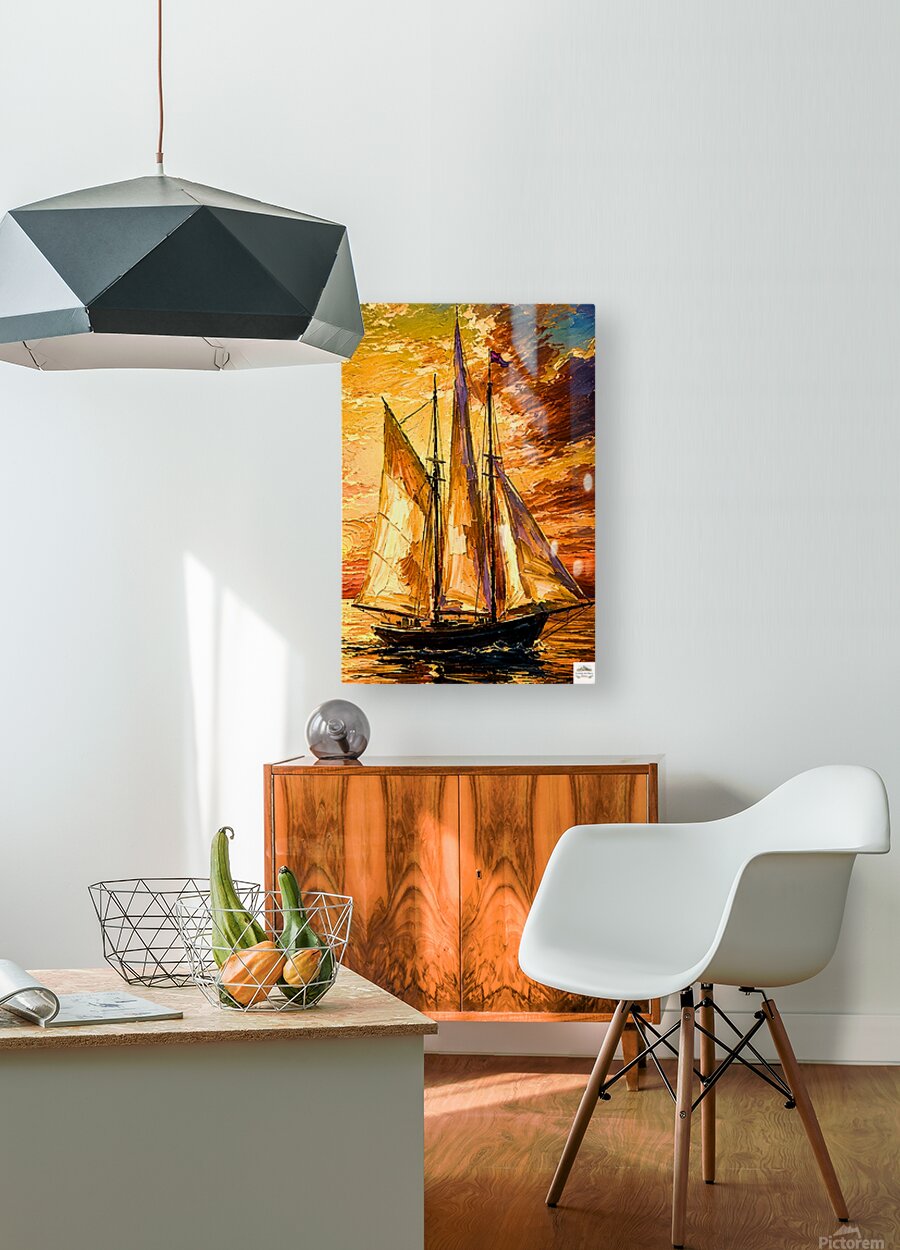 Golden Evening Voyage | Impressionist Sailboat Sunset Wall Art | Coastal Ocean Painting | Giclée Print on Paper, Canvas, Wood & Metal