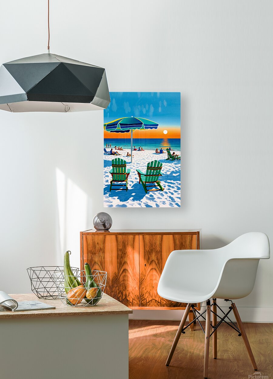 Beach Sunset With Adirondack Chairs| Beach Tropical Print| Giclee Paper- Wood- Metal- Canvas