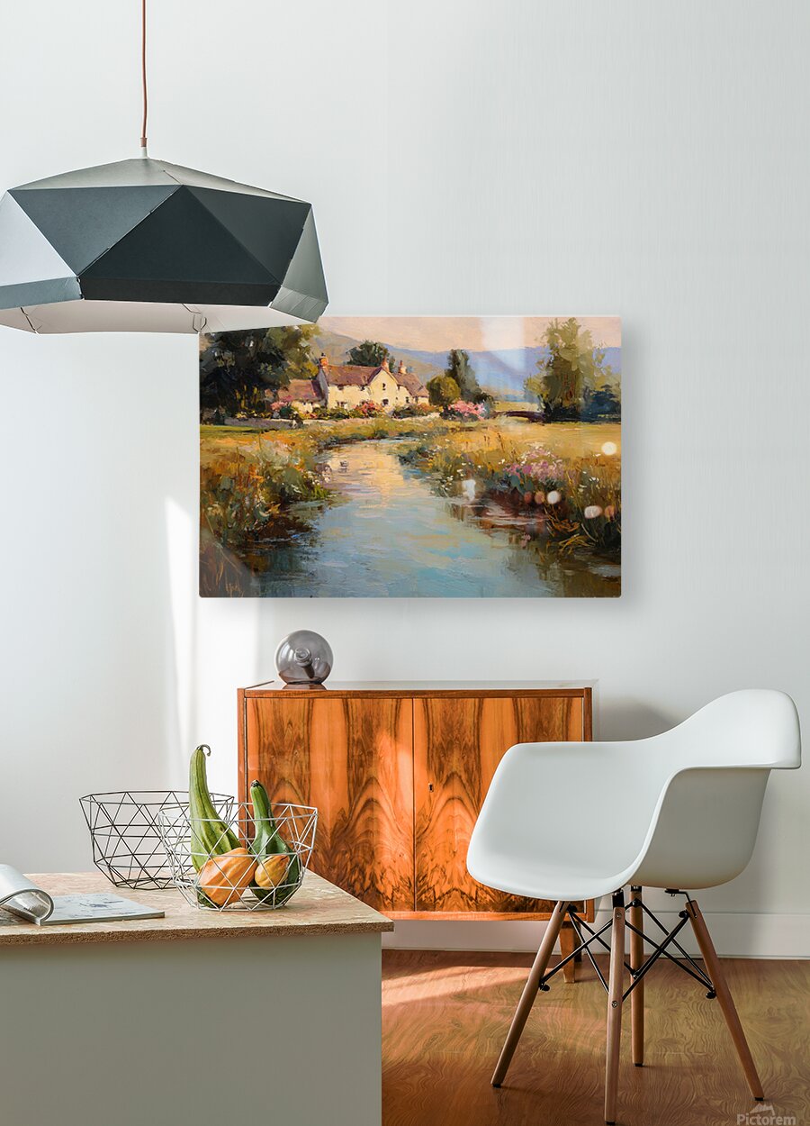 Whispering Brook Cottage | English Print| Cottage Landscape Print| Impressionist Country| Cottagecore Art| Giclee Paper- Wood- Metal- Canvas