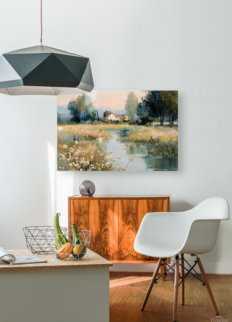 Gentle Waters Cottage |Impressionist Print| Stream and Wildflower Art| Cottage Garden Wall Art| Giclée on Canvas, Wood, Metal & Fine Art Paper