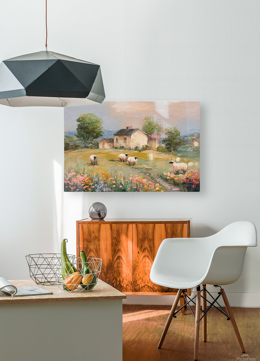 Cotswolds Sheep Farm |Impressionist Print|English Countryside Art| Sheep & Wildflowers Wall Art| Giclée on Canvas, Wood, Metal & Fine Art Paper