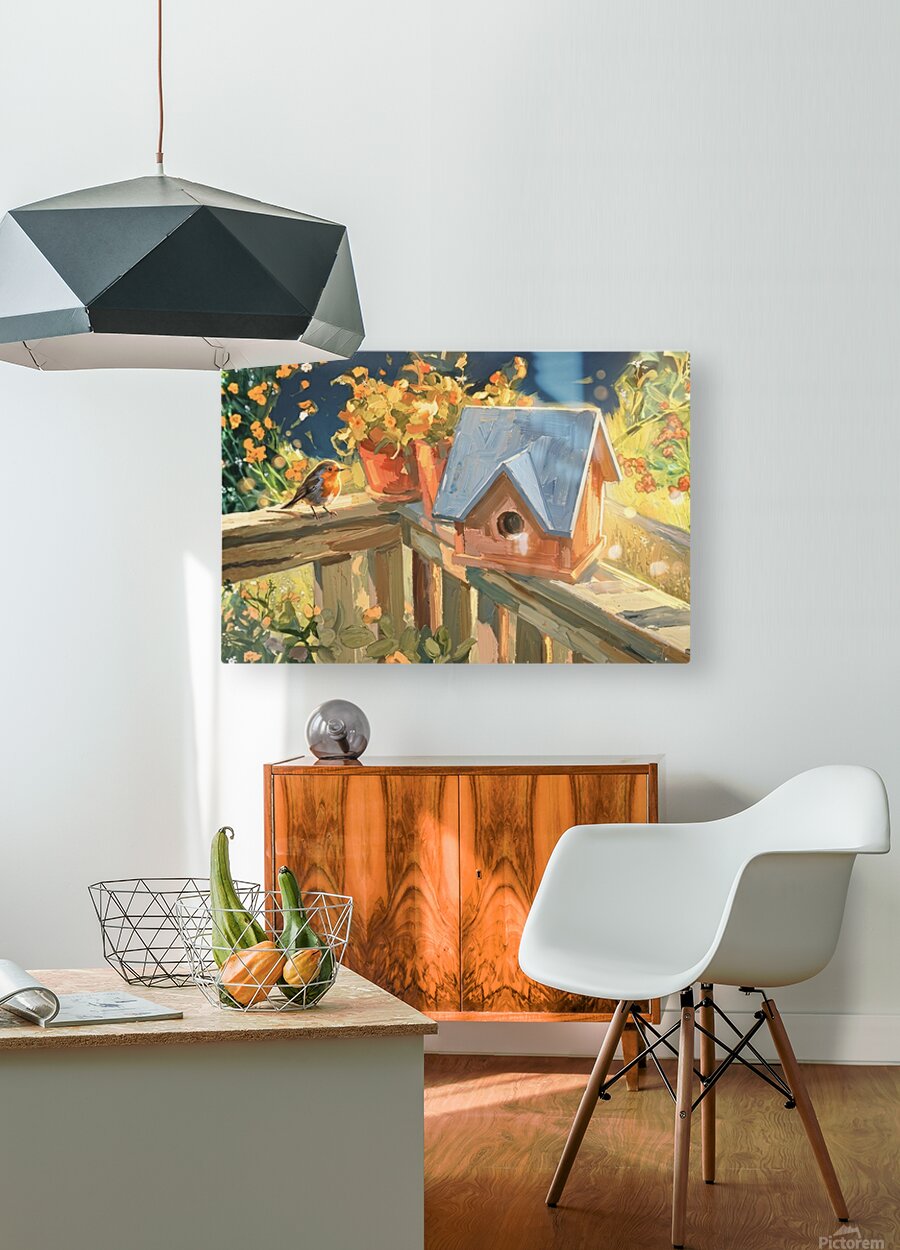 Deck Life | Charming Birdhouse Prints | Songbird Garden Art | Impressionist Cottage Garden Painting | Giclee on Paper. Wood, Metal Panels