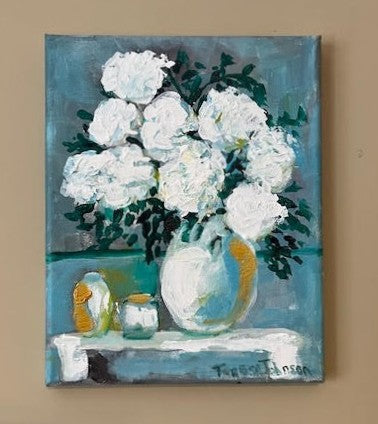 White Hydrangeas Floral Arrangement - 8x10" original Acrylic Art