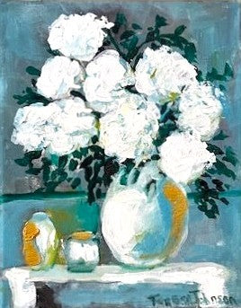 White Hydrangeas Floral Arrangement - 8x10" original Acrylic Art