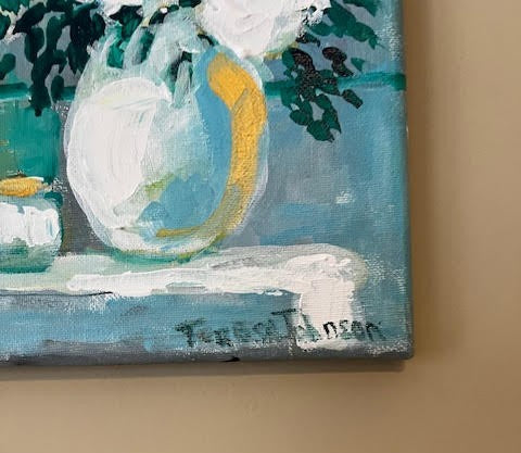 White Hydrangeas Floral Arrangement - 8x10" original Acrylic Art