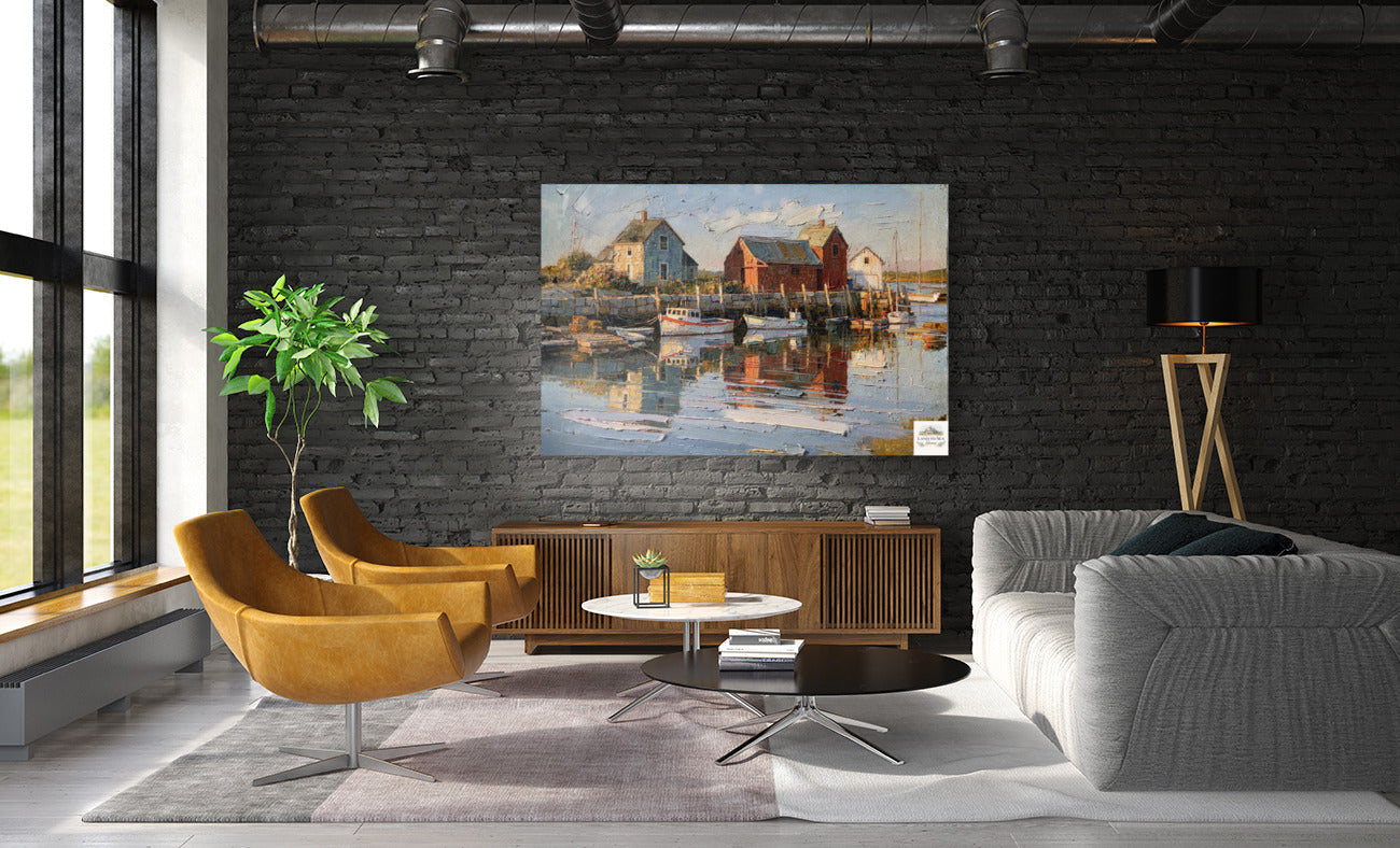 New England Boating| Coastal Homes and Ships Art| Giclee Paper- Wood- Metal- Canvas