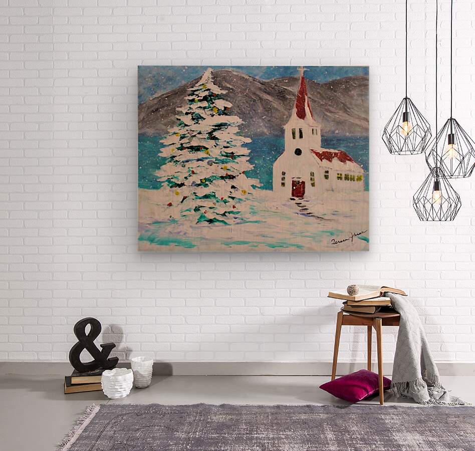 Church In the Rockies| Christmas Tree in Snow art| Giclee Paper- Wood- Metal- Canvas