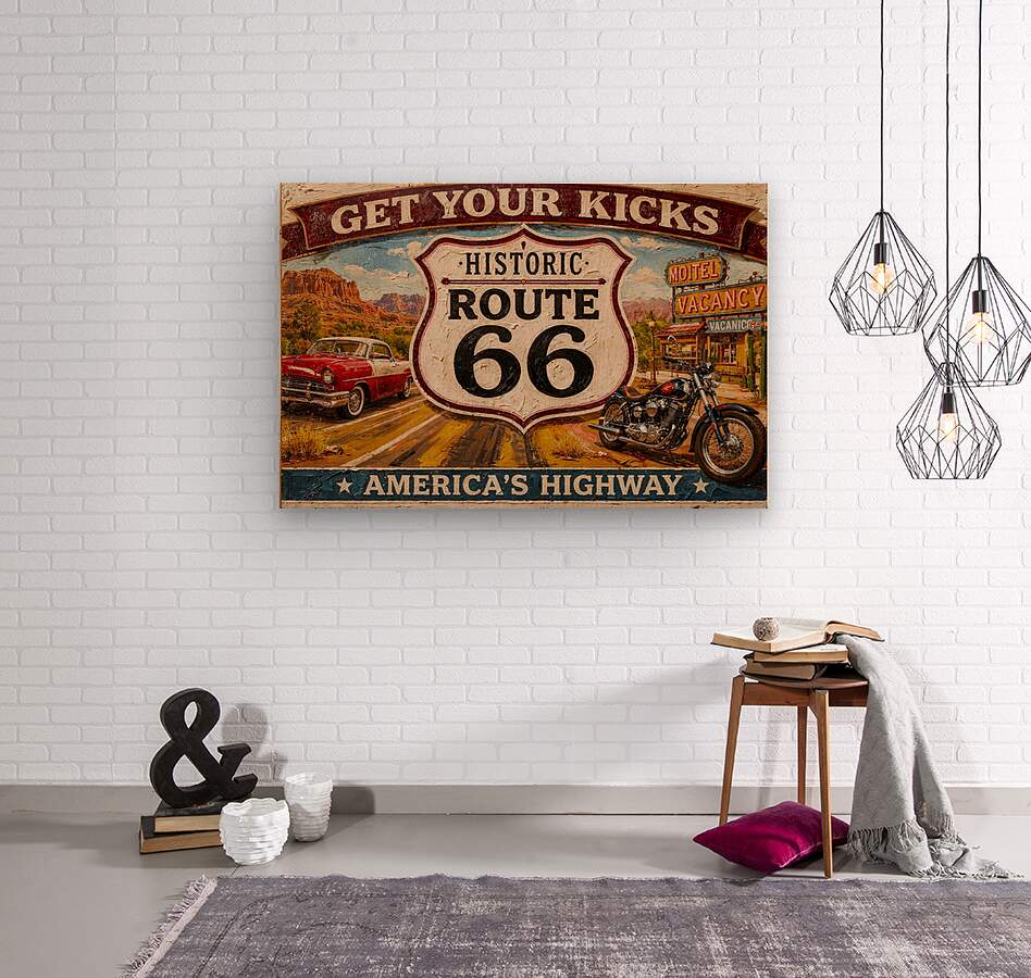 Historical Route 66 Vintage Sign| Prints, Canvas, Wood, or Metal Art