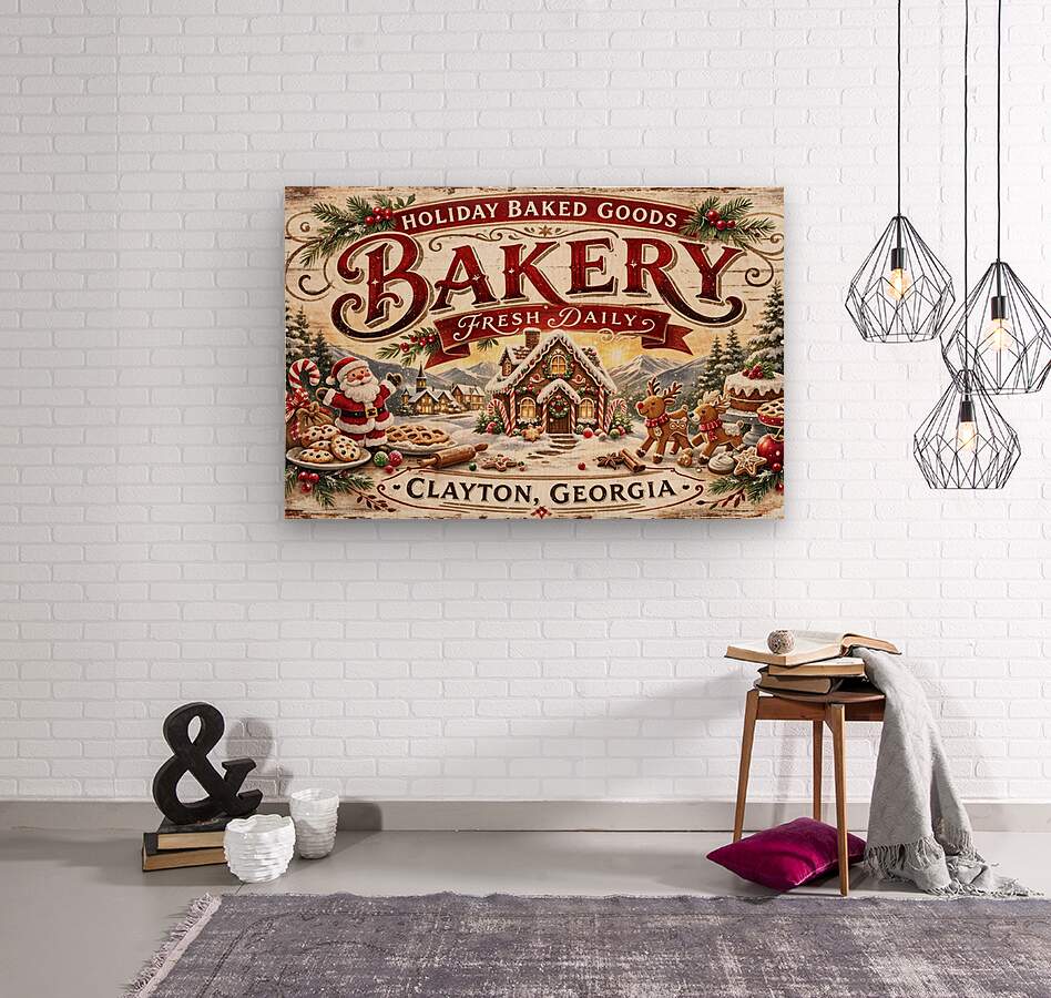 Christmas Bakery Clayton Georgia Vintage Style Sign- Art Giclee Paper- Wood- Metal- Canvas