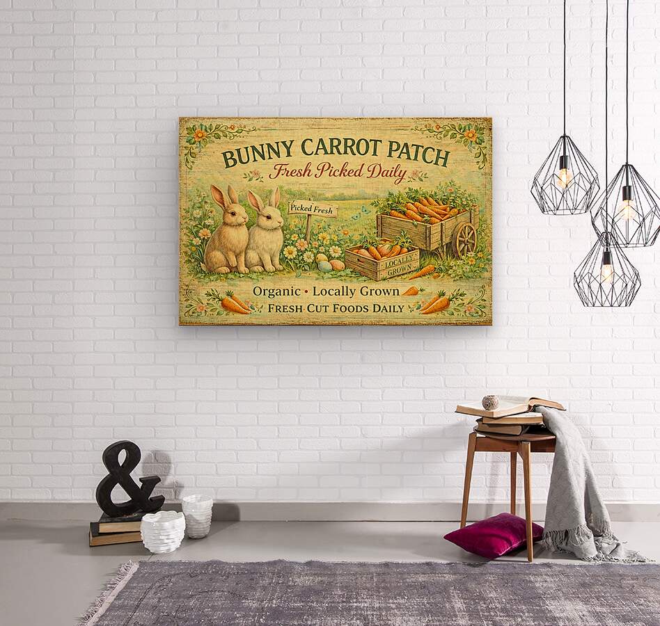 Bunny Carrot Patch Art| Giclee Paper,  Prints, Canvas, Wood, or Metal Art