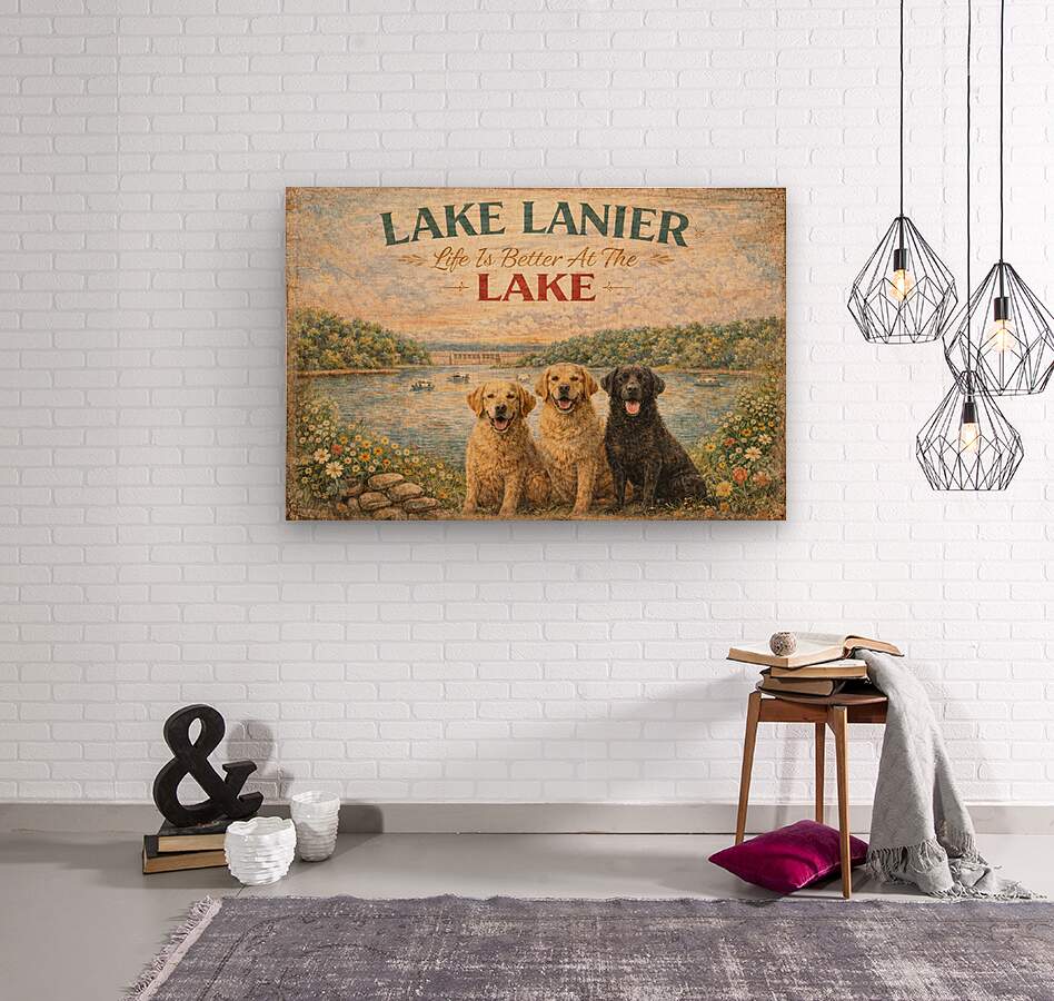 Lake Lanier Sunset with Happy Pups| Buford Dam| Chattahoochee Rivers Art| Giclee Paper- Wood Sign- Metal Sign- Canvas