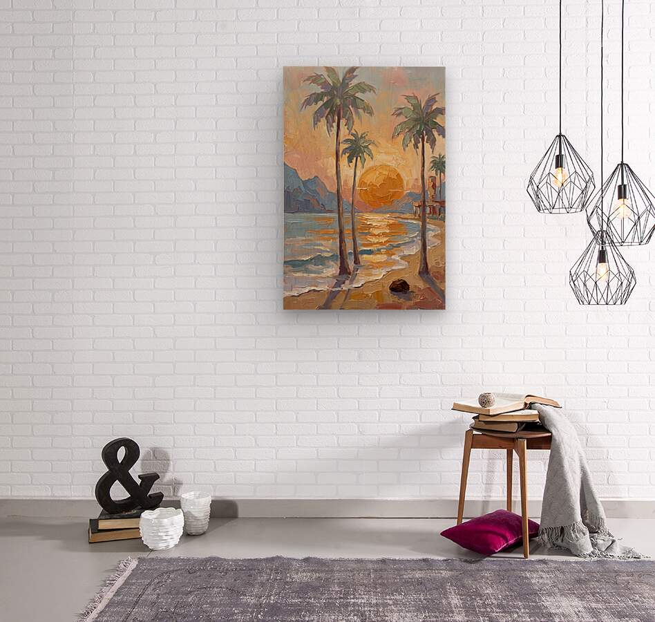 Tropical Sunset View | Impressionist Island Beach Wall Art | Coastal Palm Tree Painting | Giclée Print on Paper, Canvas, Wood & Metal