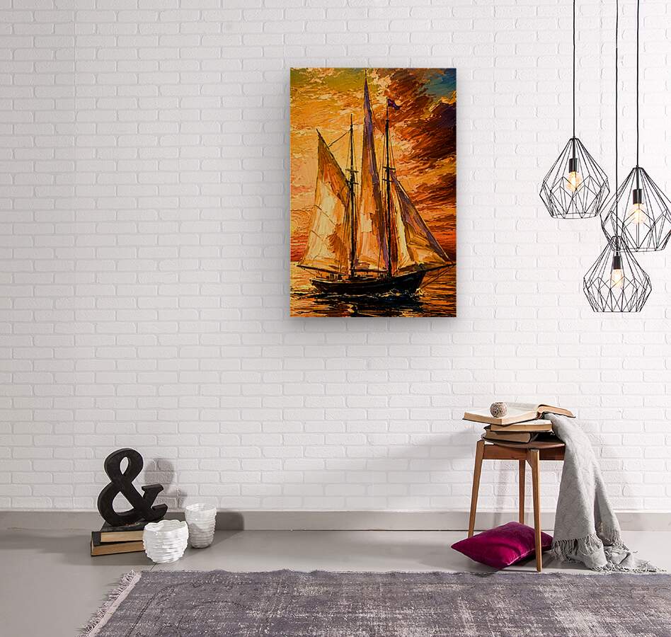 Golden Evening Voyage | Impressionist Sailboat Sunset Wall Art | Coastal Ocean Painting | Giclée Print on Paper, Canvas, Wood & Metal