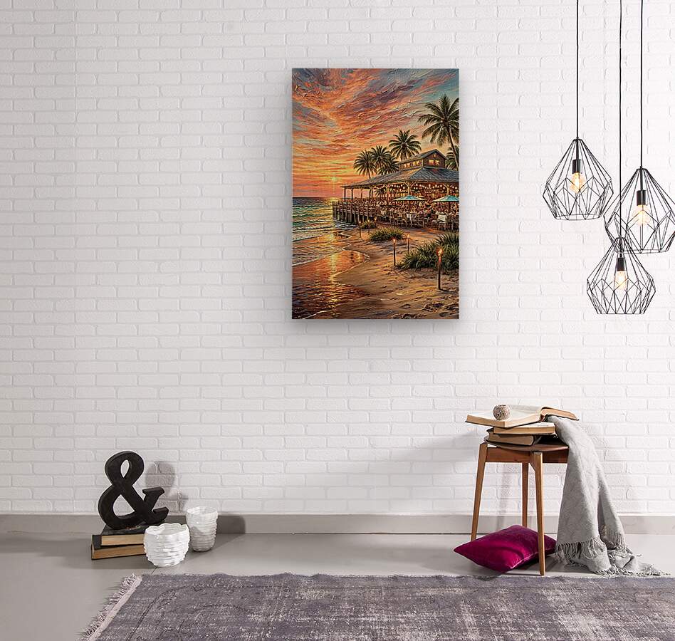 Beachside Dining At Sunset| Coastal Print| Vacation Art| Ocean Beach Print| Travel Poster| Giclee Paper- Wood- Metal- Canvas