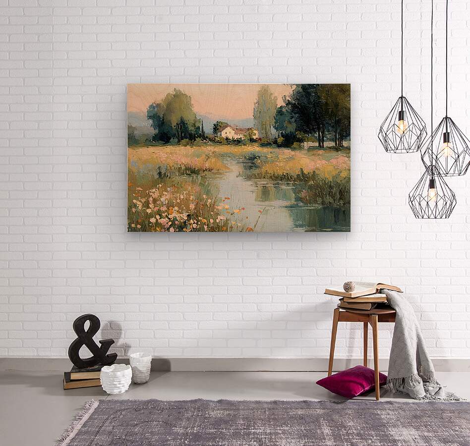 Gentle Waters Cottage |Impressionist Print| Stream and Wildflower Art| Cottage Garden Wall Art| Giclée on Canvas, Wood, Metal & Fine Art Paper