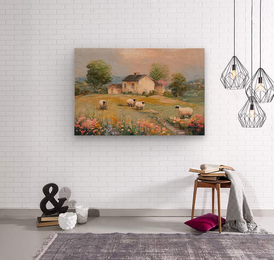 Cotswolds Sheep Farm |Impressionist Print|English Countryside Art| Sheep & Wildflowers Wall Art| Giclée on Canvas, Wood, Metal & Fine Art Paper
