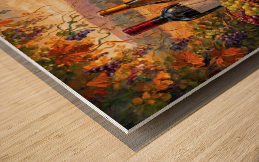 Golden Harvest Vineyard Terrace | Wine Country Sunset Landscape | Impressionist Vineyard Wall Art | Canvas Print | Giclée Paper | Wood & Metal Panels