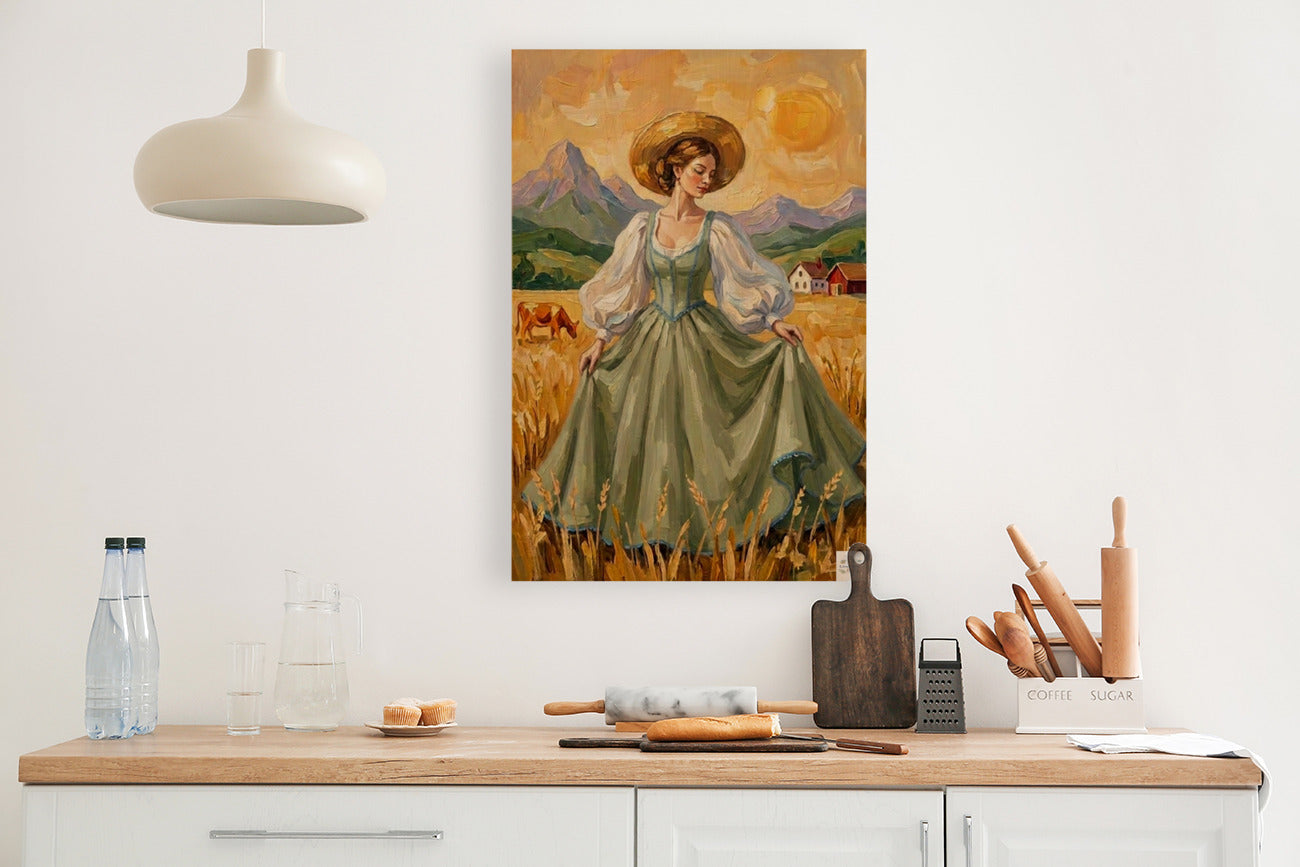 Dancing In the Garden| Vintage Style Print| Farm Village Art| Giclee Paper- Wood- Metal- Canvas