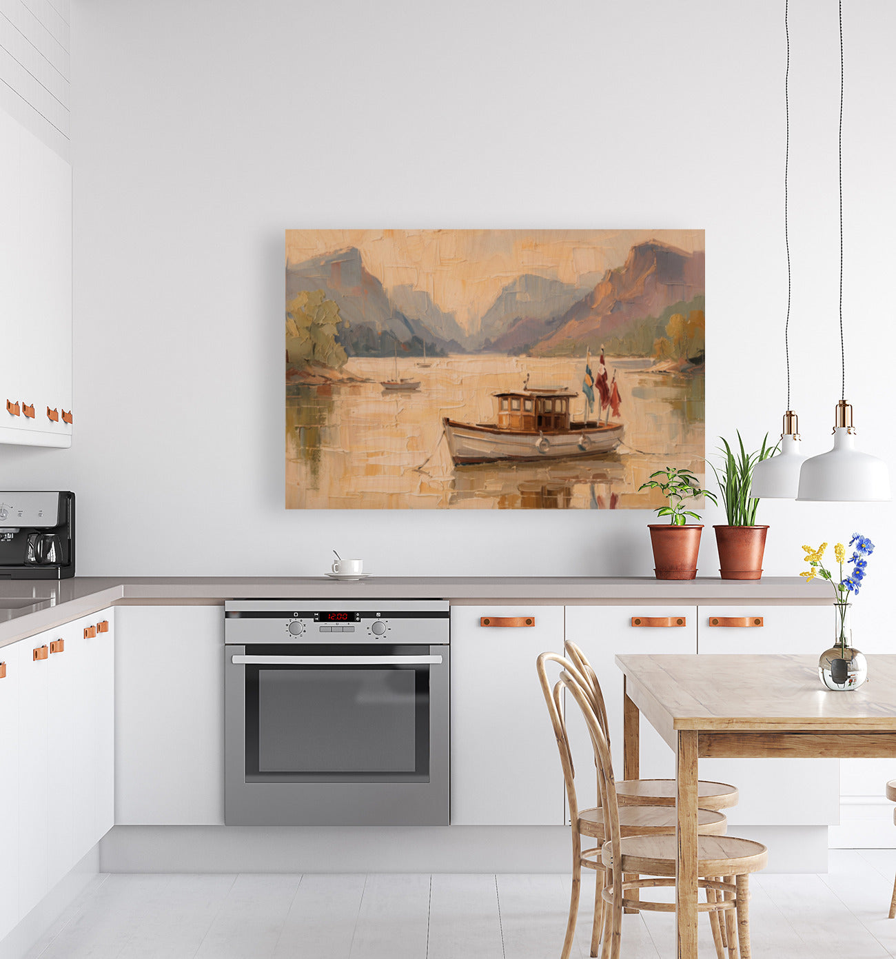 Silent Morning | Mountain Lake Boat Art Print | Impressionist Landscape | Coastal Cabin Decor | Giclée on Paper, Canvas, Wood & Metal