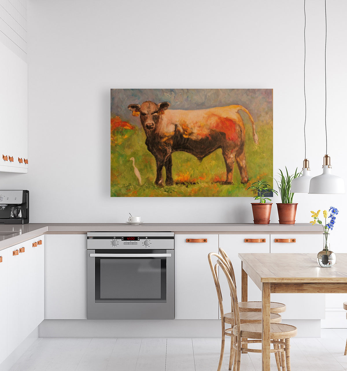 White Egret and the Bull|Cattle Farm| Animal Art| Giclee Paper- Wood- Metal- Canvas