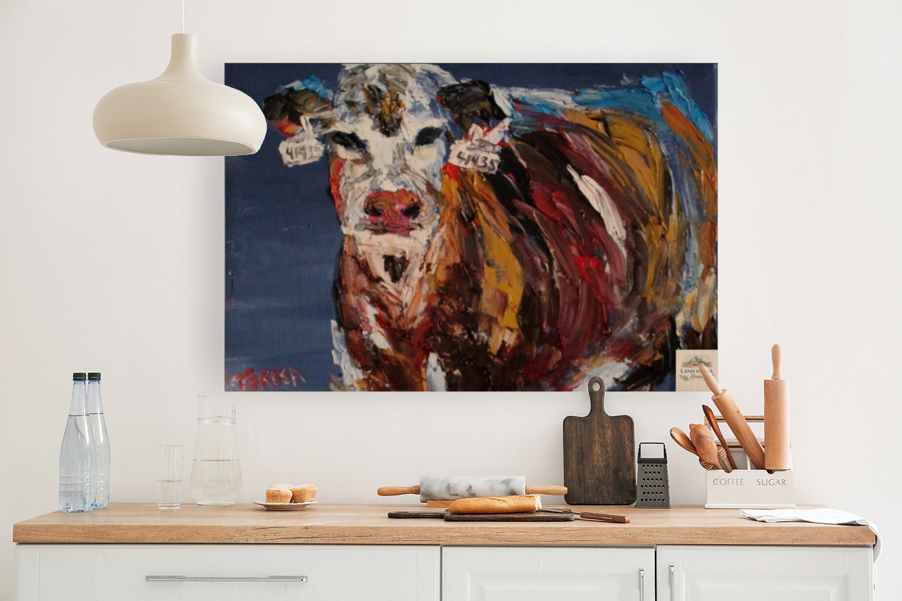 Pose for Me | Original Teresa Johnson Cow Art | Abstract Animal | Giclee Paper- Wood- Metal- Canvas