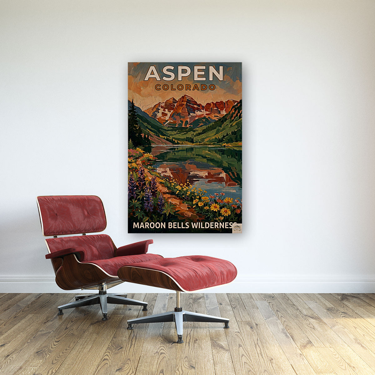 Aspen Colorado – Maroon Bells Wilderness | Mountain Lake Travel Poster | Impressionist Rocky Mountain Wall Print| Giclée Canvas, Metal, Wood & Paper Print