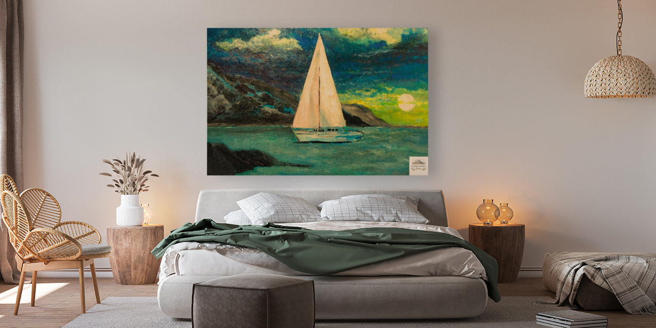 Sailing Past the Point | Original Teresa Johnson Coastal Sailboat Art | Ocean Seascape | Nautical Wall Decor | Giclée Paper • Wood • Metal • Canvas
