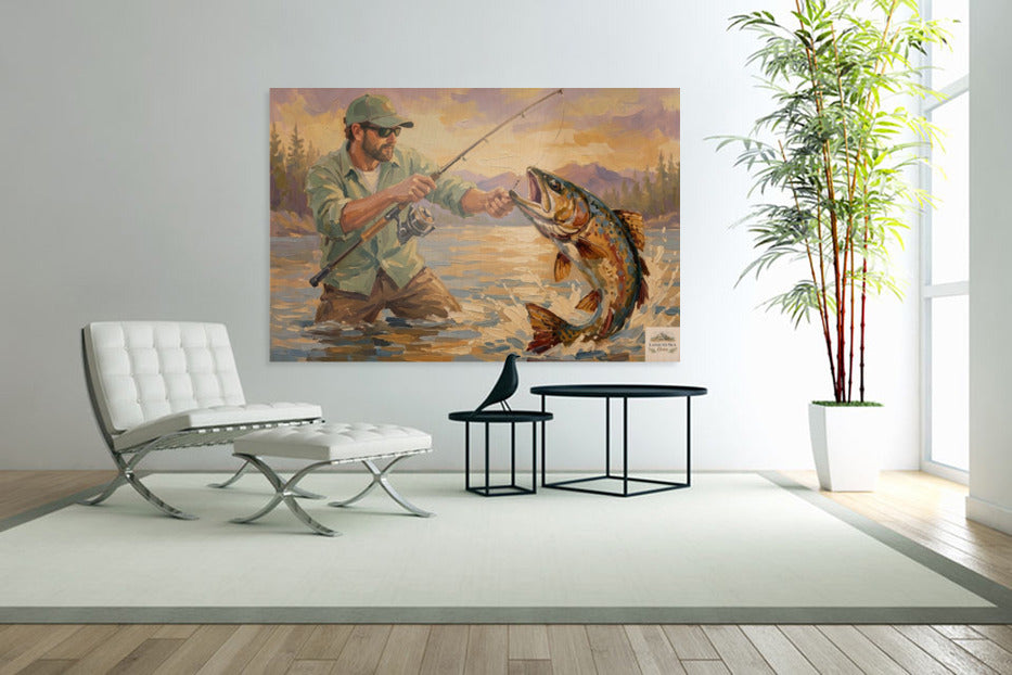 The Big Catch | Fisherman and Trout Art | Giclée Paper • Canvas • Wood • Metal Panels