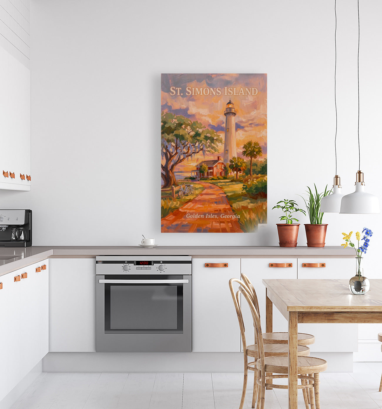 St. Simons Island Lighthouse Scene| Lighthouse Print| Travel Poster|  Giclee Paper- Wood- Metal- Canvas