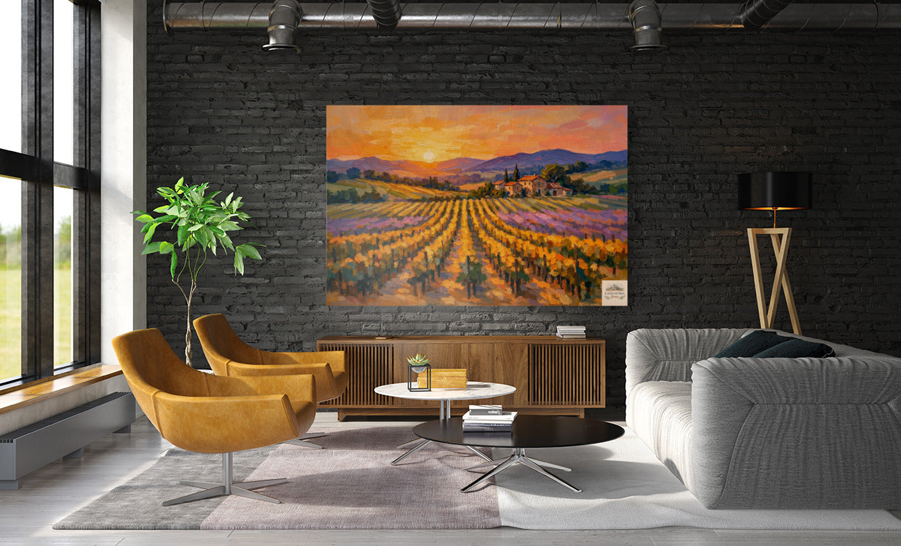 Golden French Vineyard at Sunset | Wine Country Art | Giclée Paper • Canvas • Birch Wood • Metal Panels