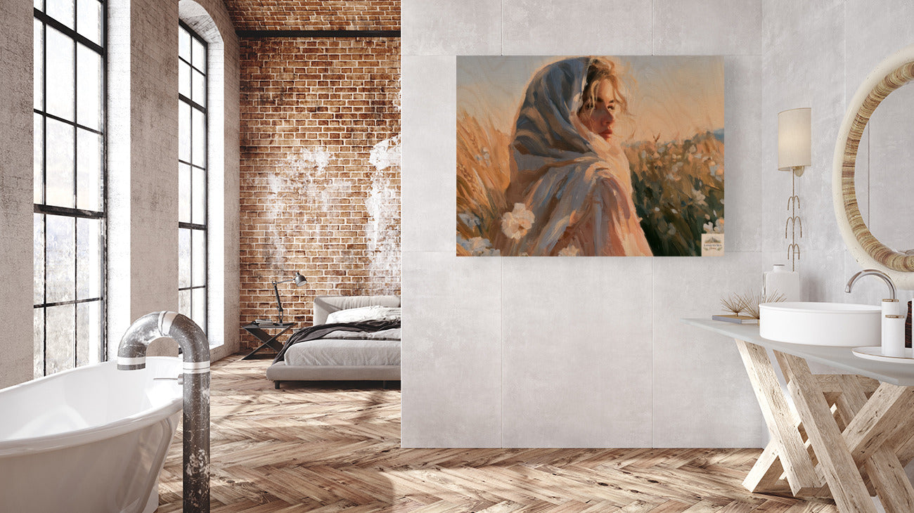 Lovely Woman | Vintage Farm Girl Art Print | Golden Wheat Field | Rustic Country Wall Art | Giclee Paper Canvas Wood & Metal