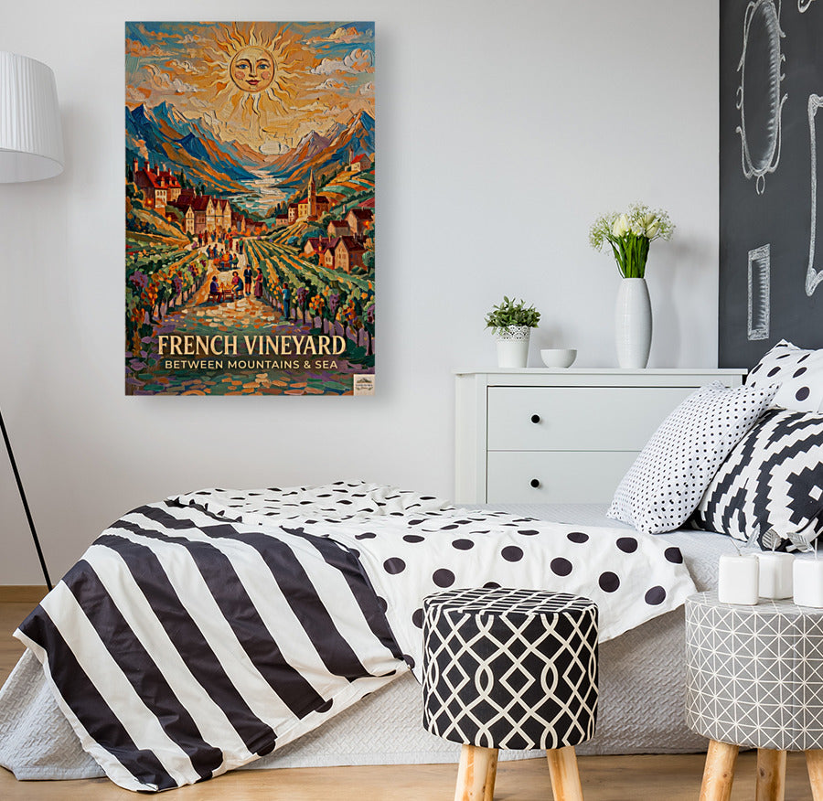 French Vineyard Between Mountain and Sea| Travel Print| Giclee Paper- Wood- Metal- Canvas