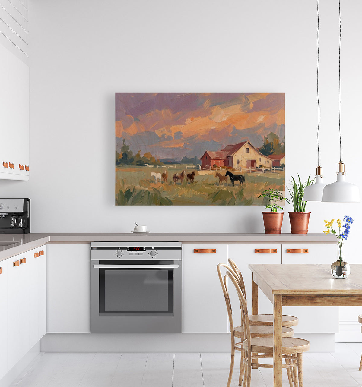 Spring Morning Stables |Pastel Impressionist Print| Horse Farm Print| Equestrian Wall Art| Giclée on Canvas, Wood, Metal, Fine Art Paper