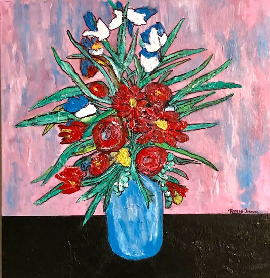 Teresa Johnson Original Art! 22inx22in Acrylic “Gift Of Flowers”! Van Gogh Style