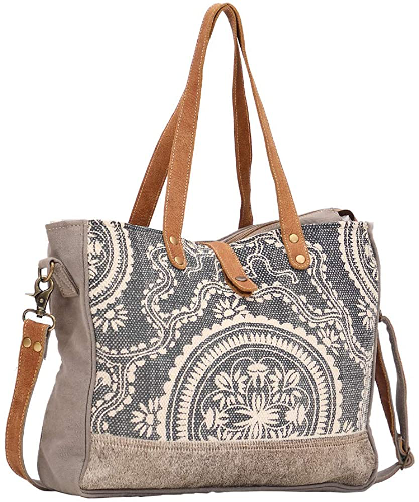 Myra Bag Abridge Upcycled Canvas & Cowhide Weekender Bag S-1518