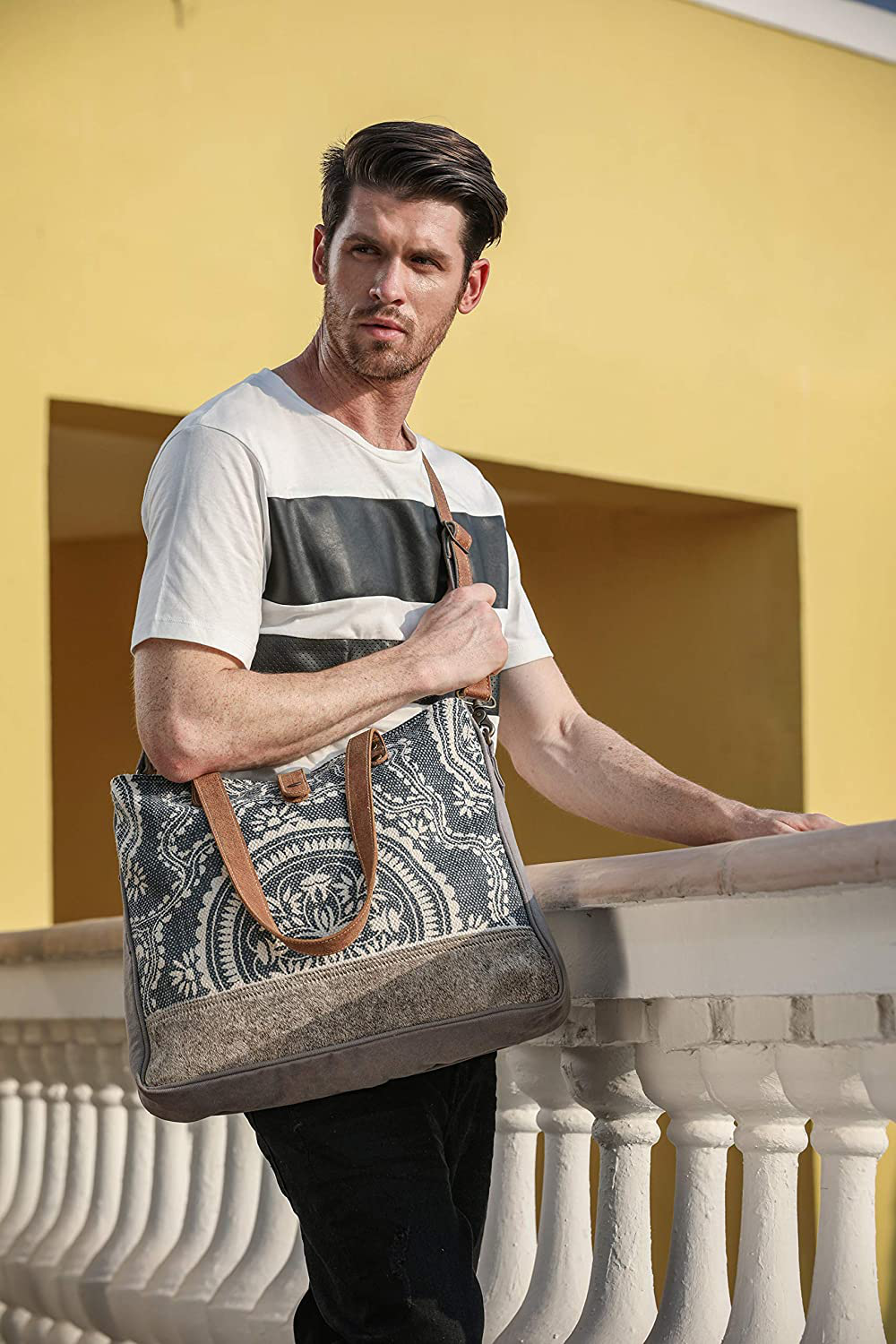 Myra Bag Abridge Upcycled Canvas & Cowhide Weekender Bag S-1518