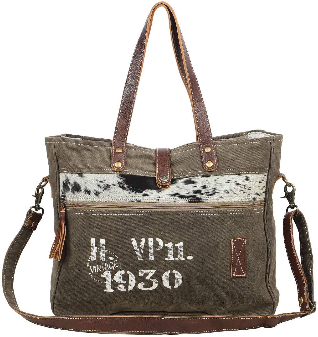 Myra Bag 1930 Classic Upcycled Canvas & Leather Messenger Bag S-1535