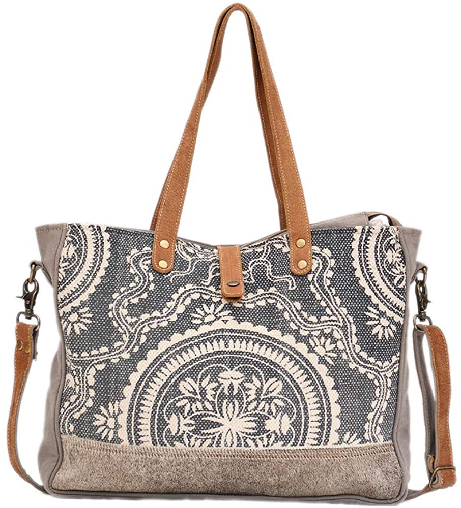 Myra Bag Abridge Upcycled Canvas & Cowhide Weekender Bag S-1518