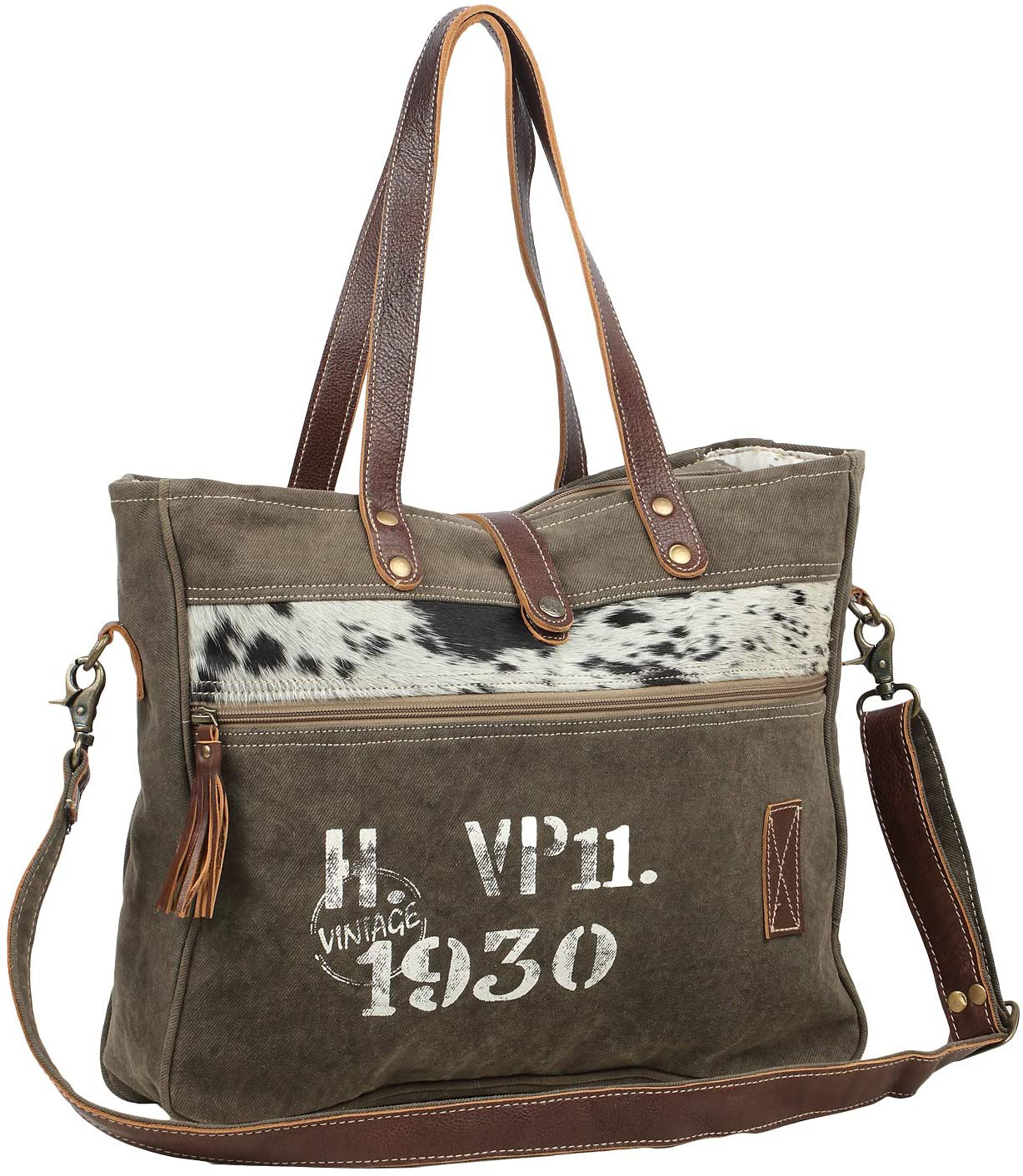 Myra Bag 1930 Classic Upcycled Canvas & Leather Messenger Bag S-1535