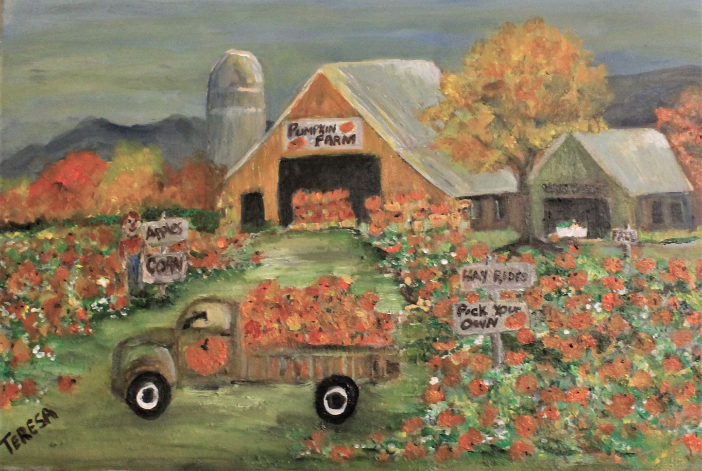 Pumpkin Farm - Original Acrylic Painting by Teresa Johnson 36"x 24"