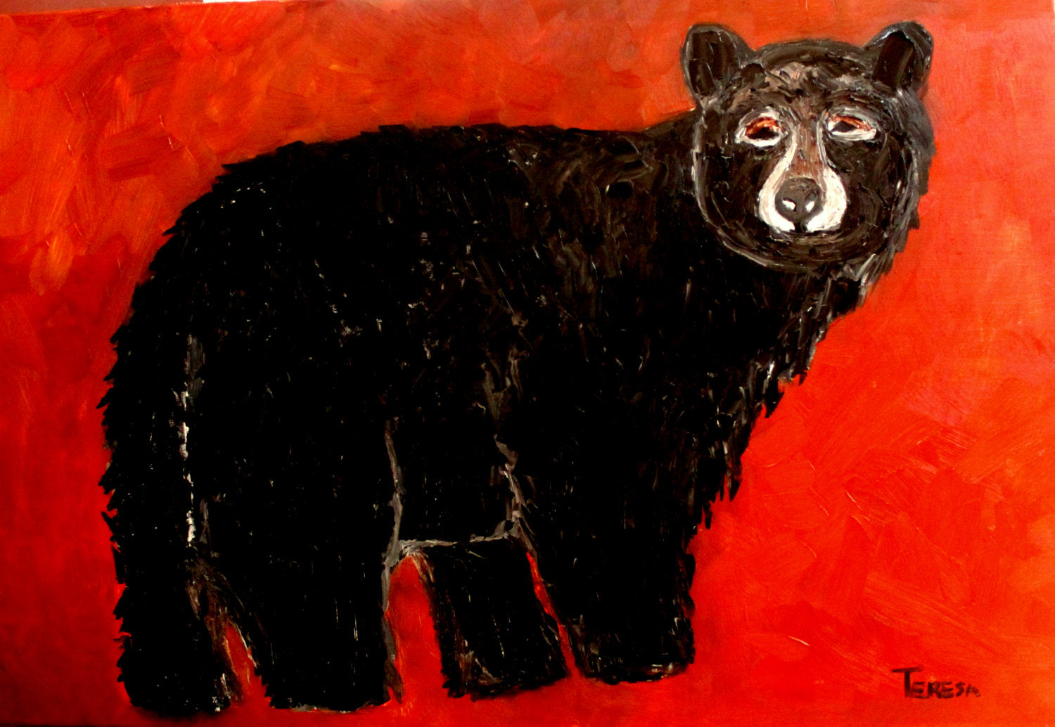 Black Mountain Bear Art - Oil Textured Painting- (24x36x1 Oil)- Teresa Johnson